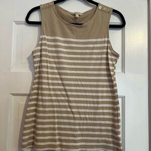 #43 BANANA REPUBLIC • BEIGE/TAN STRIPED TANK TOP • GOLD BUTTON DETAILS
